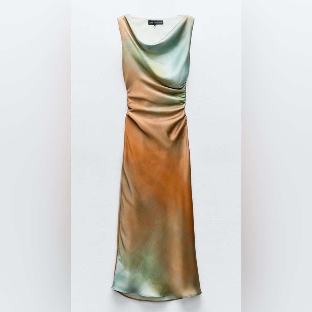NWT Zara TIE DYE PRINT MIDI DRESS - L